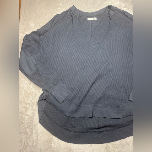 We the Free Owen Thermal Oversized V Neck Patch Elbow Dark Charcoal Grey Top S - Picture 5 of 16